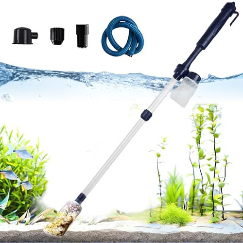 Hoquare Electric Aquarium Gravel Cleaner, 4-in-1 Battery Fish Tank Vacuum Cleaner, Electric Sucker Siphon Fish Tank Filter, Wash Sand Cleaner with Filter Bags Washer Siphon(Battery Include) (Style 2)