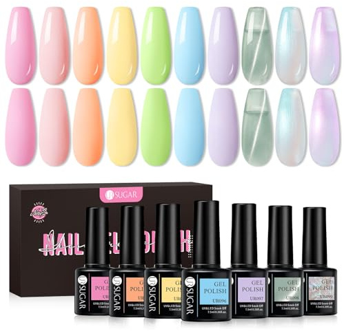 UR SUGAR Pastel Gel Nail Polish,10 Colors Easter Spring Summer Nail Polish Set Pastel Light Color Pink Yellow Green Blue Macaroon Candy Sweet Soak Off Gel Polish Easter Gifts for Women Girls