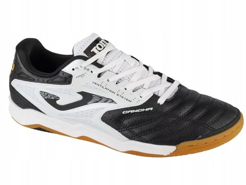 Joma Futsal Indoor Soccer Shoes, 6.5-11 - Cleats with PVC and Breathable Mesh Upper, VTS Ventilation, Toe Protection, High Durability Sole - Cancha Black White