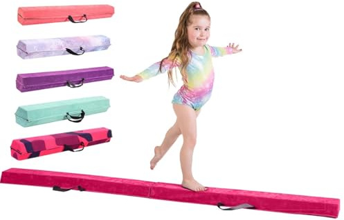 TINY TUMBLERS Trave Ginnastica Artistica per casa - 210/240/270/300 - Incredibile Attrezzatura per l'equilibrio per i Bambini a casa - Finta Pelle Scamosciata, Schiuma Eva ad Alta densità(Rosa 300)