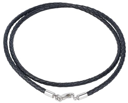 CALFOVERA 10 Collar de Cordón de Cuero Genuino Trenzado Negro de 3mm, Cadena de Cuerda de Cuero Genuino Tejida Redonda de 53.3cm con Cierres de Langosta de Cobre para Hombres Y Mujeres, Joyería DIY.