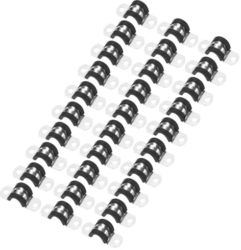 M METERXITY 30-Pack Cable Clamps, 25/64 Inch/ 10 mm 304 Stainless Steel Rubber Cushioned Insulated Cable Clamp U Shape Metal Holder for Tube/Wire/Pipe/Loop Installation