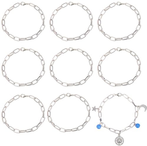 SUNNYCLUE 1 scatola Da 20 pezzi, Braccialetti A Maglie A Catena, Braccialetti A Graffetta In Argento Sfuso, Set Da 7.8 pollici, Cavo In Lega metallicas, Fermagli A Moschettone, Catene per La Creazione