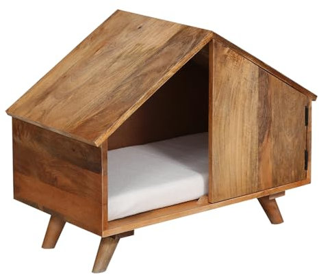 Marrakesch Hundehütte Katzenhaus aus Massivholz 69cm | Hundehaus Katzenmöbel Adiam inklusive Hundebett Katzenbett | Hundezelt aus Holz Indoor & Outdoor für Katzen kleine und mittelgroße Hunde