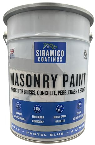 SIRAMICO COATINGS Masonry Paint | 5 Litres | Waterbased ECO Resin Technology | 7 Luxury Colours | Smooth Matt Finish for outdoor masonry protection | 10 Year Colour Guarantee (Pastel Blue)