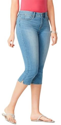 Dam mjuk denim capri, caprijeans för kvinnor hög midja smal rak stretchig denim capribyxor, retro casual, Ljusblått, XS