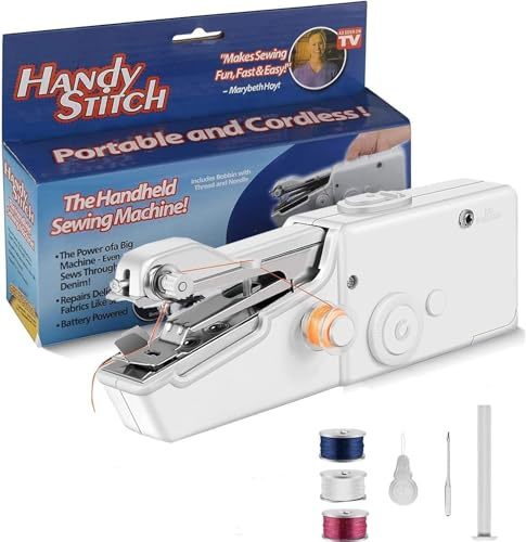 Handheld Sewing Machine, Mini Sewing Machine with Sewing Accessories, Stitch Tool for Fabric Quick Repairing for DIY, Clothes, Denim, Curtains, Leather