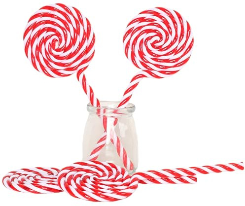 HERZWILD 4 grandi decorazioni natalizie a forma di lecca-lecca, per albero di Natale, decorazioni per albero di Natale, decorazioni per le vacanze, decorazioni da appendere all'albero di Natale (rosso