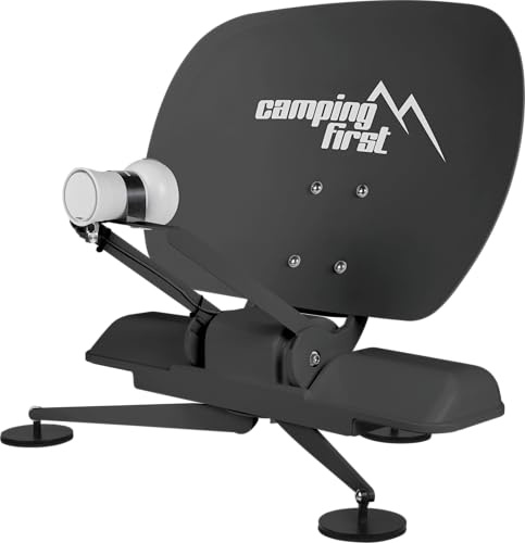 Camping First Satmex mobil 3 – Antenna Satellitare Completamente Automatica (Per uso mobile, si orienta automaticamente su Astra 19,2° Est, non richiede alimentazione elettrica aggiuntiva) – Antracite
