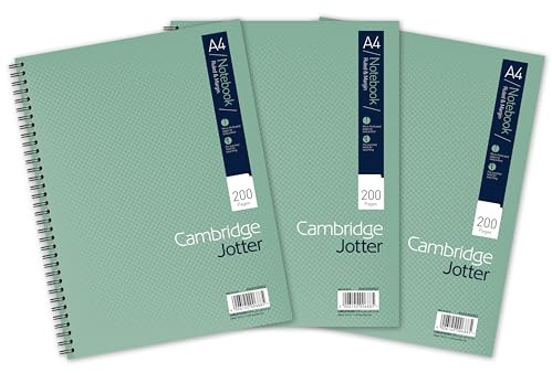 Cambridge Jotter A4 Notebook, Wirebound, 8 mm Lined with Margin, 200 Pages, 80gsm, Pack of 3 Notepads, Perforated Edges