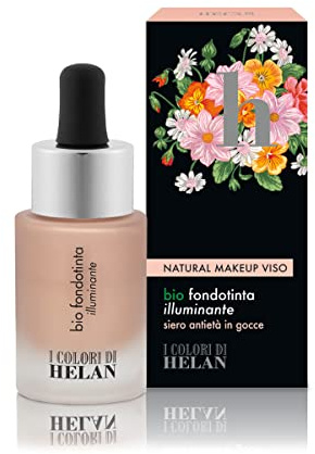 Helan, Bio Fondotinta Illuminante, Effetto glowing, texture iperfluida e leggera, adatto a qualsiasi tipo di pelle, colore Medium