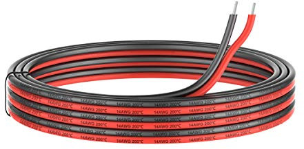 2.0mm² 14 AWG Silikon Elektrischer Draht Kabel anschließen 10 Meter [5 Meter schwarz und 5 Meter rot] Weich und flexibel aus verzinntem Kupferdraht Hohe Temperaturbeständigkeit 200 Celsius 600V