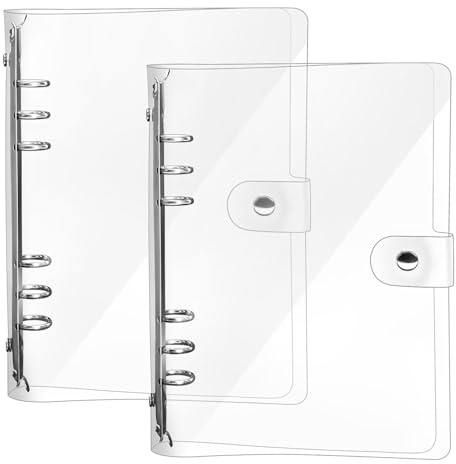 Newbested 2 Pack A5 Transparent Soft PVC 6-Hole Binder Notebook Covers with Snap Button Closure - Refillable, Round Ring, for Cover Protection (Paper Not Included)