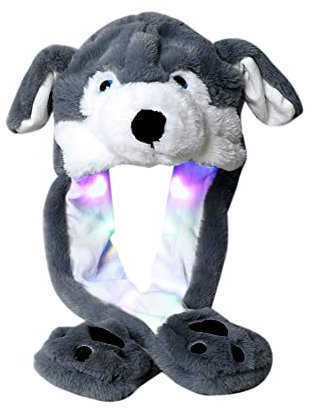 ISAKEN Cappello da Coniglio Mobile, Cappello Peluche Divertente con Luce a LED, Cappello con Orecchie Mobili di Peluche, Cappello a Forma di Animale Berretto Morbido per Bambini e Adulti