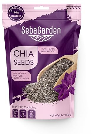 Seba Garden Premium Nutrient-Dense - Raw Black Chia Seeds with 5g Protein & 10g Fiber for Salads, Yogurt & Smoothies, Non-GMO, Vegan, Gluten-Free, Keto & Paleo (1 kg)