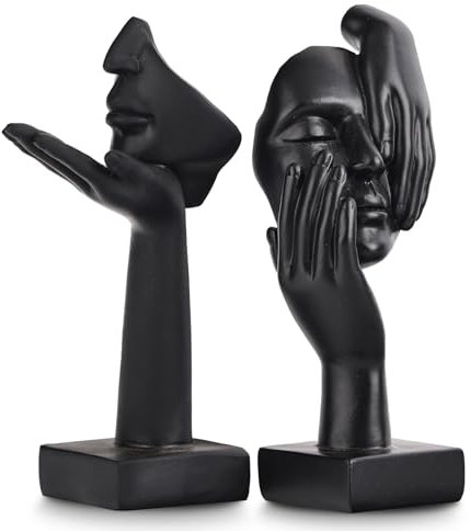 oliruim Schwarze Heimdekoration Akzentkunst Frau Gesicht Statue Sammlerstück Statue für modernes Zuhause Wohnzimmer Bücherregal Schwarz Schreibtisch Dekor 2-teiliges Set…