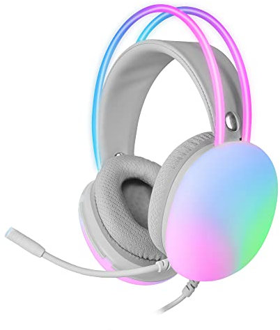 Mars Gaming MH-Glow, Auriculares 360° Full Chroma RGB Flow, Micrófono Cancelación Ruido, Ultraligero, Mempory-Foam, Windows/PS4/PS5/XBOX Series X|S/One/Mac/Switch/Switch 2/Smartphone/Tablet, Blanco