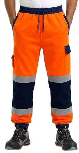 DURUS WORKWEAR Hi Vis Reflective Safety Security Joggers Jogging Bottoms Trousers Sweat Pants Railway GO/RT Orange/Navy