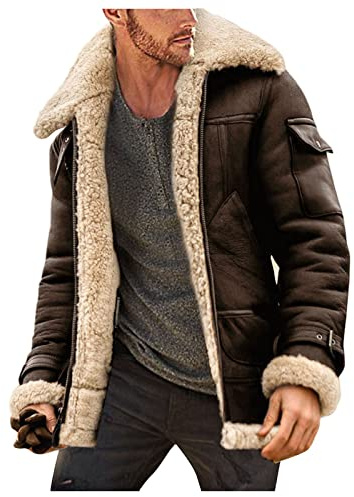 IQYU Giacca in pelle da uomo, in vera pelle di agnello, da uomo, da montagna, invernale, con cappuccio, giacca softshell per il tempo libero, giacca invernale, caffè, XL