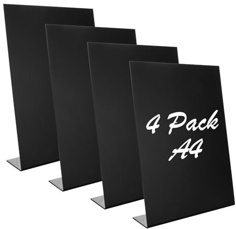 CYEER A4 Chalk Board Set of 4, Desktop Chalkboard L-Standard Black Display Stand, Menu Chalk Board Sign for Restaurant, Hotel, Wedding, Bar, Food Truck, Office, Counter-297x210MM