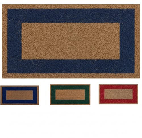 Genérico Felpudo de Coco Natural. Premium con Cenefa Antideslizante para Interior y Exterior. (40 x 70 cm, Azul)