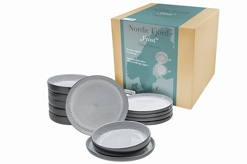 CreaTable, 21520 Nordic Fjord-serien, 12-delars servisset, stengodsplattset, diskmaskin- och mikrovågsugnssäker, kvalitetsproduktion