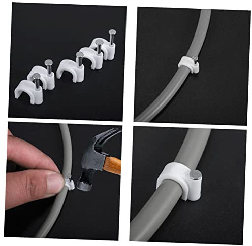 jojofuny 100pezzi Morsetti Cable Clip Pvc Bianco Con Chiodi Acciaio Supporto Fissaggio Tubo Elettrico Per Fili e Cavi Da Parete Confezione