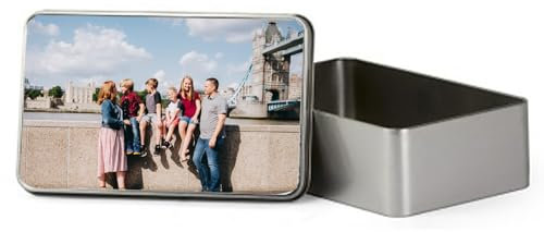 Personalised with Your Photos/Multi Photo Printed Collage, Memorable Gift Ideas for Family, Friends, Birthday, Rectangular shaped portable metal tin storage box. (1 Photo)