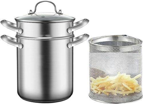 Ollas para pasta Olla para espaguetis con cesta y tapa de vidrio, olla para vaporizador de espárragos japoneses de acero inoxidable 304, sartén profunda con alto contenido de aceite, olla para pasta