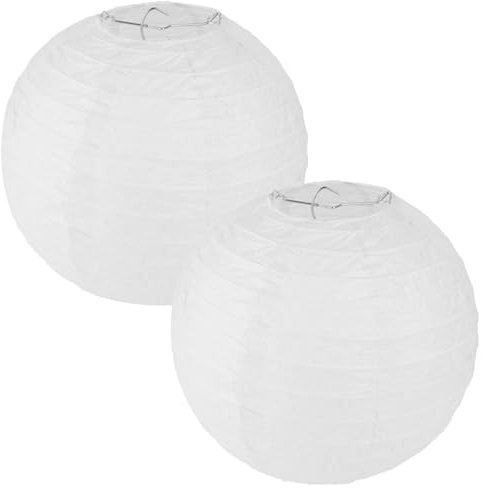 2 Stück Lampenschirm Papier Lampions Rund, Lampions Weiß Heißluftballon Deko für Party Garten Hochzeit Geburtstage Dekoration (20cm)