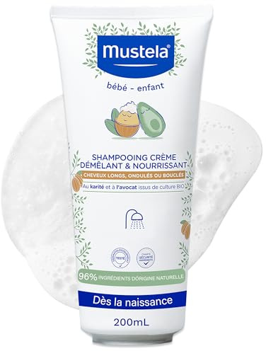 Mustela Shampoo nutriente districante (200ml) - Con burro di karité e olio di avocado biologico per capelli lunghi, mossi e ricci - Senza parabeni, dermatologicamente testato