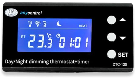 joukares Digital LED Reptile Thermostat, High Accuracy Vivarium Thermostat, Day/Night Dimming Digital Thermostat Timer for Aquarium Terrarium BLACK