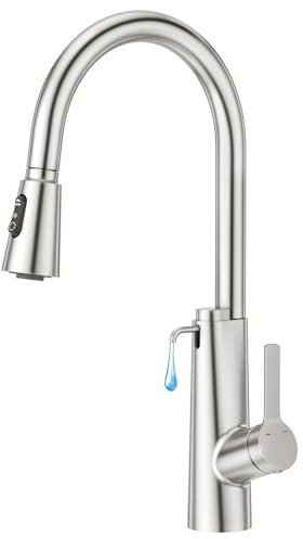 CREA Küchenarmatur mit Einbau-Seifenspender,Küchenarmatur mit 3 Funktionen Ausziehbarem Brause,360° Drehbar Mischbatterie Küche,Hochdruck Spültischarmatur aus Edelstahl Gebürstet