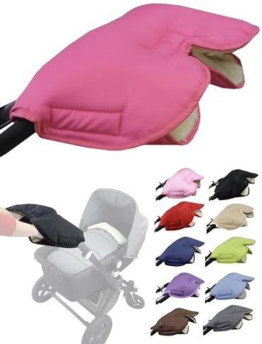 Muff handske [handvärmare för barnvagn] handmuff buggy med lammull vattentät vindtät universalstorlek för barnvagn, buggy, hjulsläp (rosa)