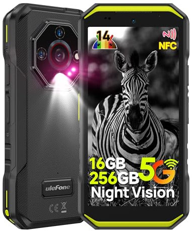 Ulefone Armor X32 Pro 5G Rugged Phone, 16GB+256GB/2TB, 64MP+25MP Night Vision, Android 14, 5.65 Corning Gorilla Glass Tough Screen, 3-Card Slot, Waterproof Outdoor SIM Free NFC Smart Phones, Green