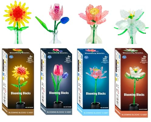 WL Blooming Blocks Buildable Flowers Build Your Own Bouquet – 105 pièces 26 cm – Lot de 4 – Lot de 2