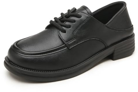 Women's Oxford Shoes Lace Up Round Toe Flat Non-Slip Fashion Classic Business Casual Comfort Dressy Work Loafers (Black,2)