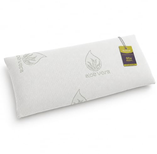 Remedi Almohada Viscoelástica Aloe Vera 90 cm – Almohada Cervical Memory Foam, Firmeza Media, Antiácaros, Hipoalergénica, Funda Desenfundable y Lavable, para Dormir de Lado o Boca Arriba