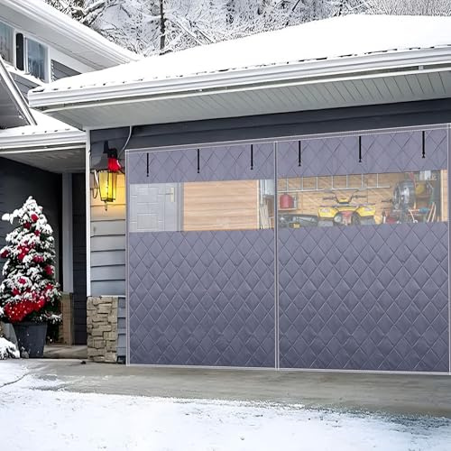 Garageportsnät för vintern, garageportsisoleringskit för 1 bilgarage, 183-549cmW magnetisk värmeisolerad garagegardin med synliga fönster, vattentät vindtät(Gray,W518xH213cm)