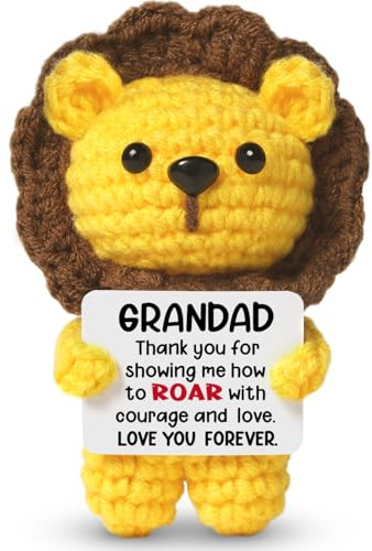 Grandad Gifts, Gifts for Grandad - Positive Handmade Crochet Lion | Grandad Birthday Gifts, Presents for Grandad's Birthday, Christmas, Father's Day, Grandad Gift from Granddaughter Grandson