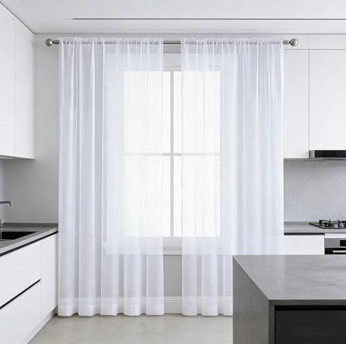 XUEQXUE Tende Semitrasparenti 80 x 235 cm Leggero Morbido Moderno Traspiranti e Facili, Morbide, Ideali Tende Lino Trasparenti per Soggiorno Camera Balcone Finestra e Cucina, Bianco