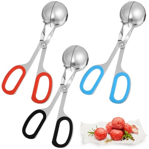 NUOBESTY Ensemble 3 Pinces à Boulettes de Viande Acier Inoxydable 304, Grand Format, Couleurs Rouge Bleu Noir, Outil la Cuisine Polyvalent pour Pâte à Boulettes, Cake Pops et Biscuits