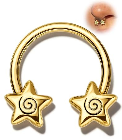 OUFER 16G Oro Stella Daith Piercing Acciaio Chirurgico 316L, Orecchino Daith, 10 mm Anello Septum, Gioielli Gotici per Setto Nasale, Minimalista Piercing per Trago, Helix, Rook da Donna