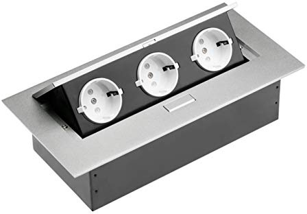 GTV AE-PB03GS-53 - Ciabatta da scrivania con 3 prese Schuko senza cavo di alimentazione, in alluminio