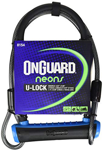 OnGuard Neon Series 8154 STD D-Schloss, 230 mm, Bügel mit 11 mm Durchmesser, inklusive 120 x 10 mm Schlaufenkabel, Blau