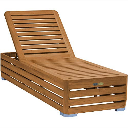 Teako Design Gartenliege Picardie Teak unbehandeltes Massivholz Wetterfest Sonnenliege Teakholz Holzliege Relaxliege