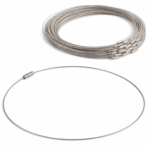 Perlin - 30 pezzi collana girocollo in acciaio 54 cm argento grigio collari con chiusura a vite in acciaio inox gioielli filo spiralato materiale fai da te