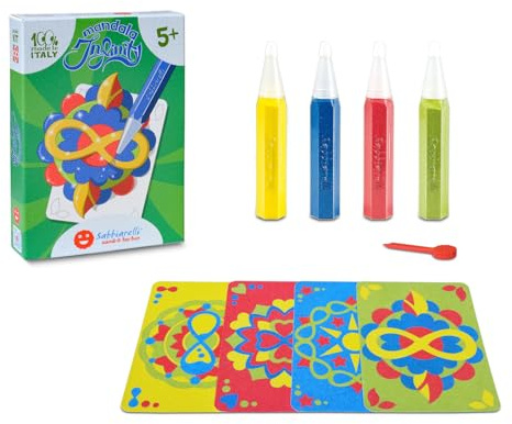 Sabbiarelli Sand-it For Fun – Kit Mandala Infinity 5+ | Kit de Sand Art 100% Made in Italy avec Sable Coloré, Dessins Adhésifs et Accessoires | Loisirs Créatifs pour Enfants 5-12 ans
