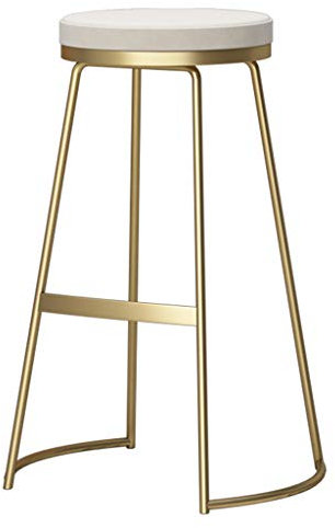 MMLI-Sillas Taburete de Bar Redondo Mostrador Cafe Cocina Reposapiés Estructura de Hierro Macizo Dorado/Cojín de Tela Alfombrilla Antideslizante (Blanco, 45 cm, 65 cm, 75 cm)