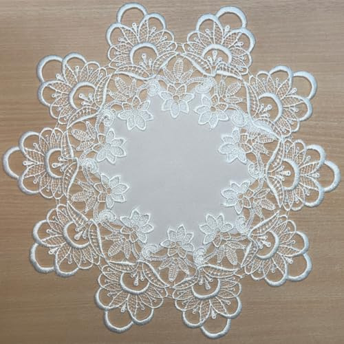 matches21 HOME & HOBBY Tischdeckchen INES Ø 30 cm edle Spitzenbordüre Mitteldecke wollweiß Vintage Tischdeko Polyester